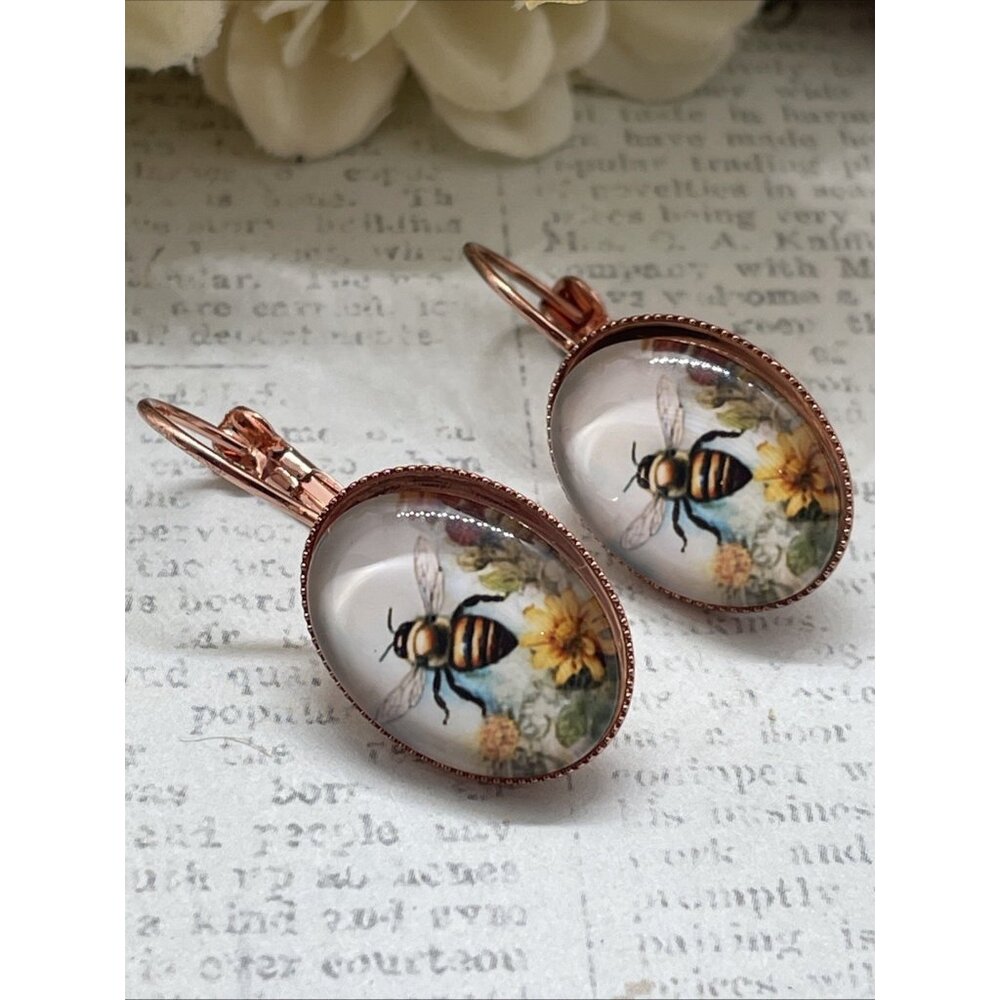 Rose Gold Honey Bumble Bee Gardener Boutique Wire Sunflower Earrings Wedding